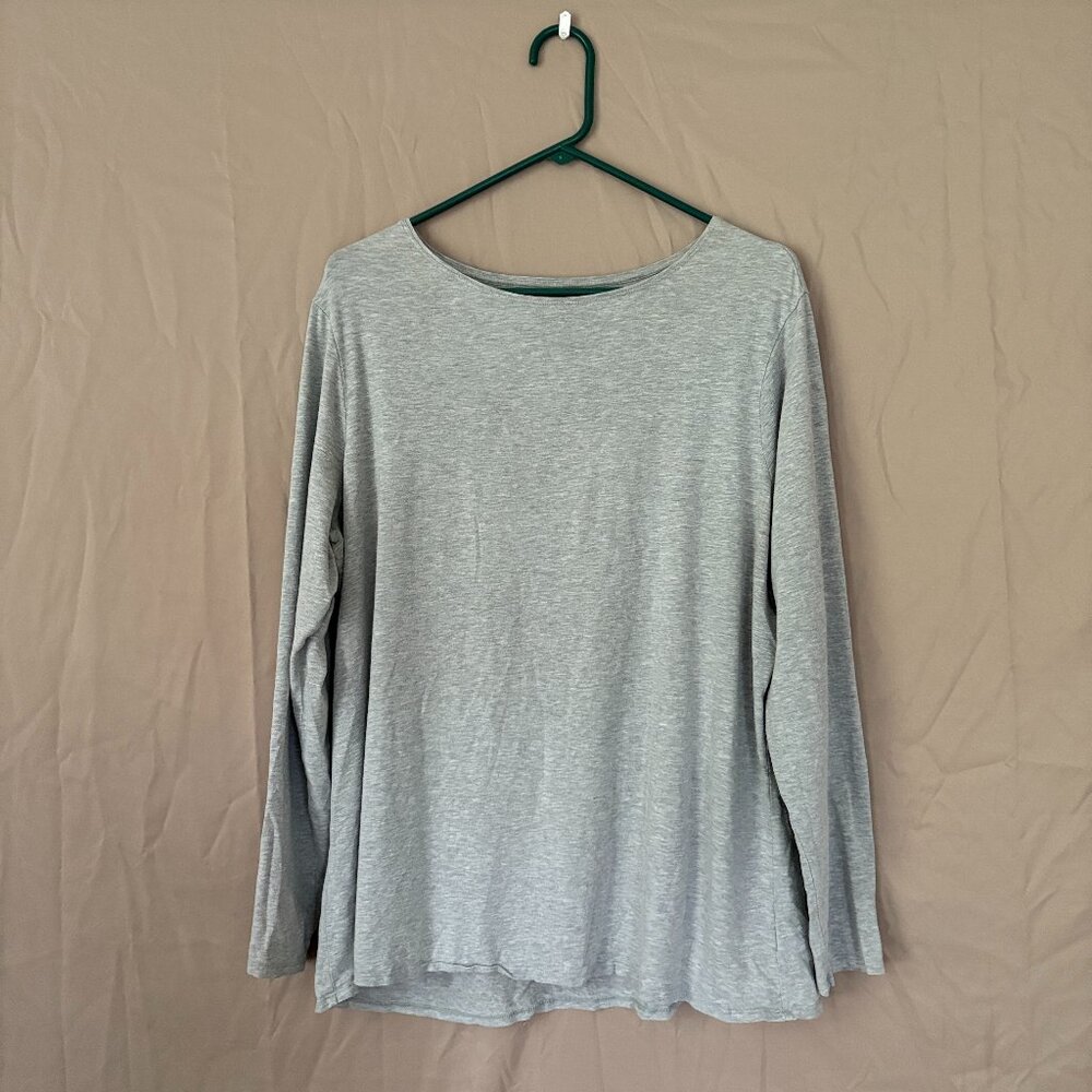 Cold Water Creek Womens Long Sleeve Crew Neck Top Size XXL Grey Cotton Athesiure